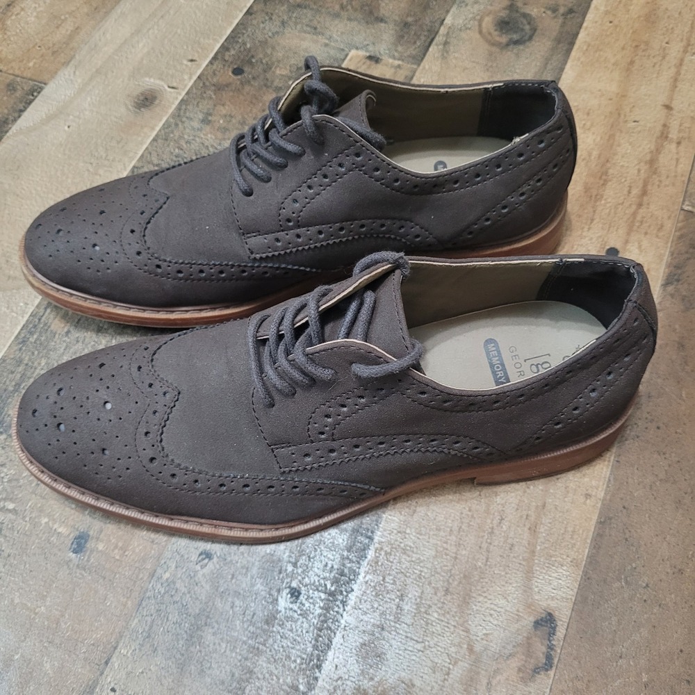 George Wingtip Oxford Dress Shoes Brogue Lace‎ Up Memory Foam Brown Size 8
